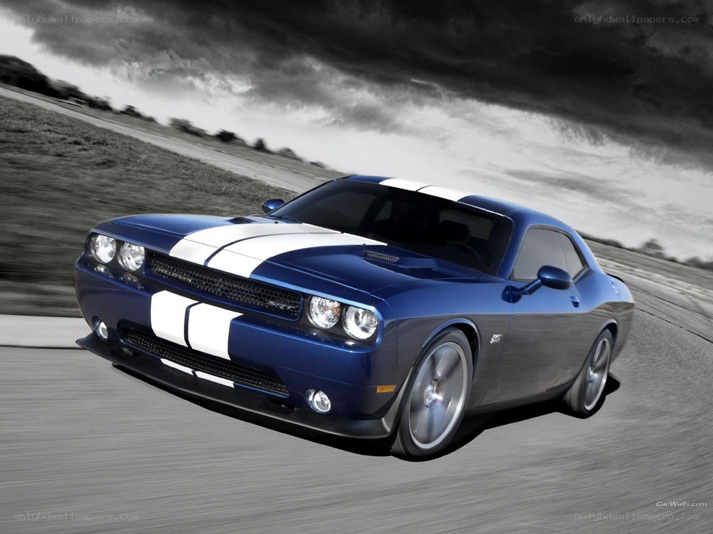 blue dodge challenger on track