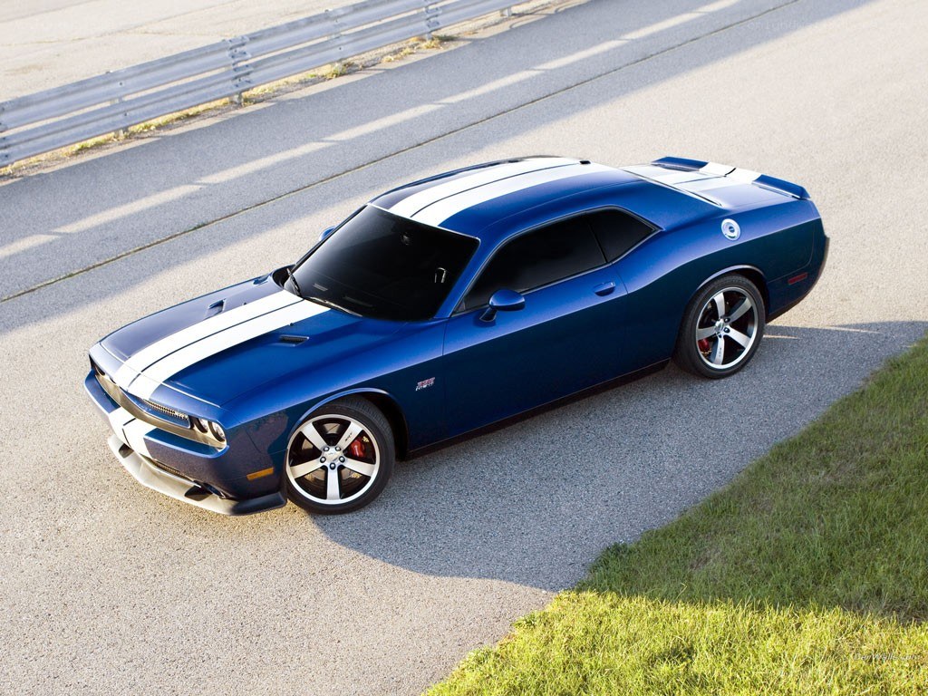 blue dodge challenger on track