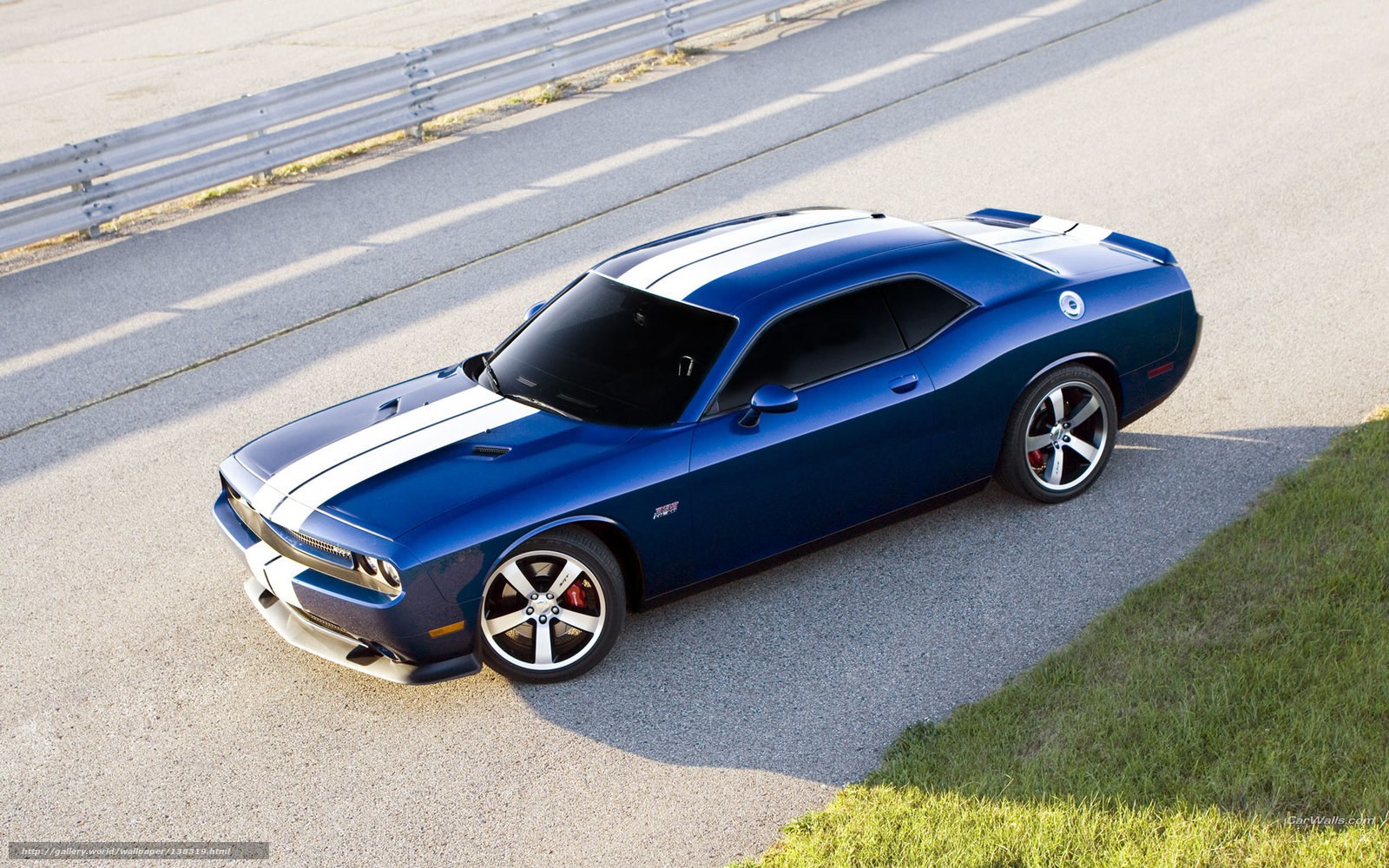 blue dodge challenger on track