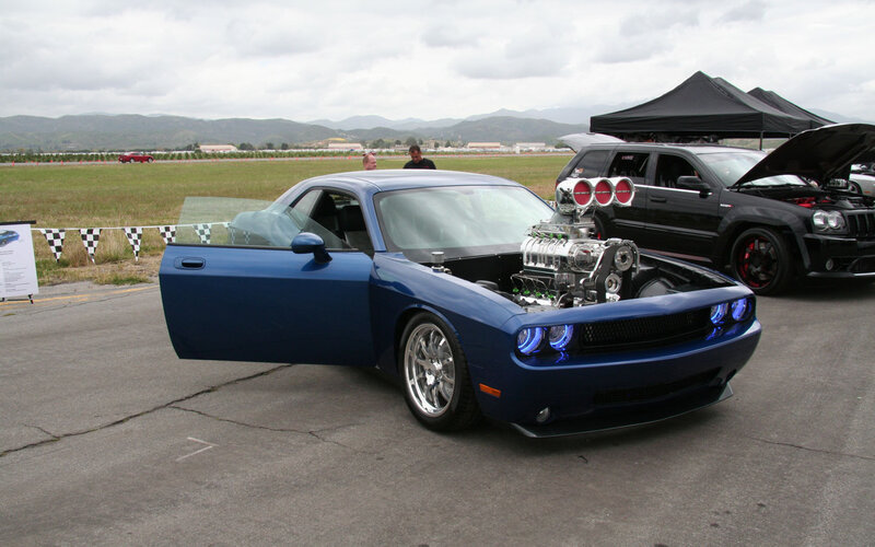 Blue Dodge Challenger — Outdoor, Afternoon, Photograph, Car, Engine