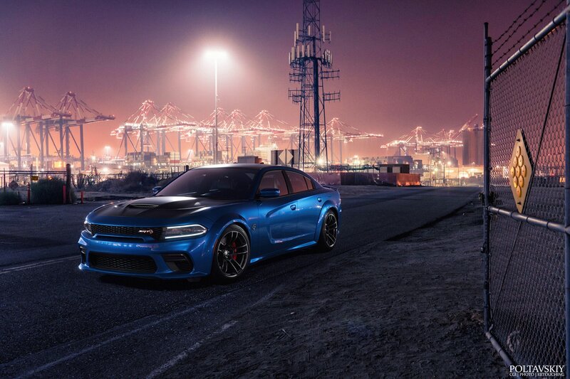 Blue Dodge Charger — Dramatic, Night, Photograph