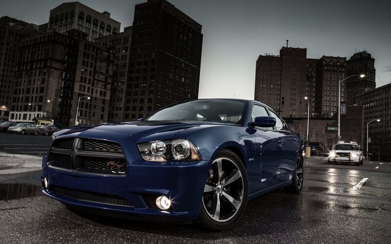 Blue Dodge Charger — Dramatic, Night