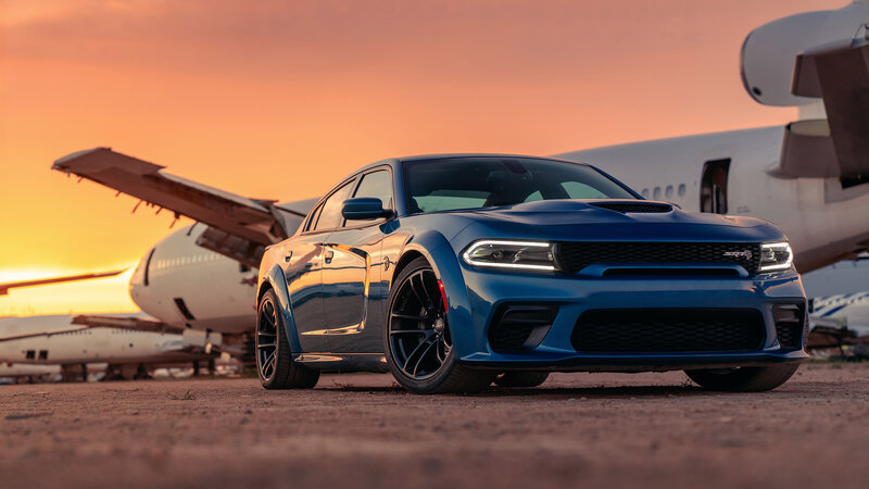 Blue Dodge Charger — Dramatic, Sunset