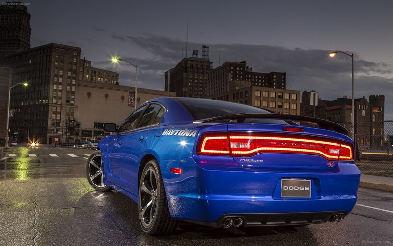 Blue Dodge Charger in city