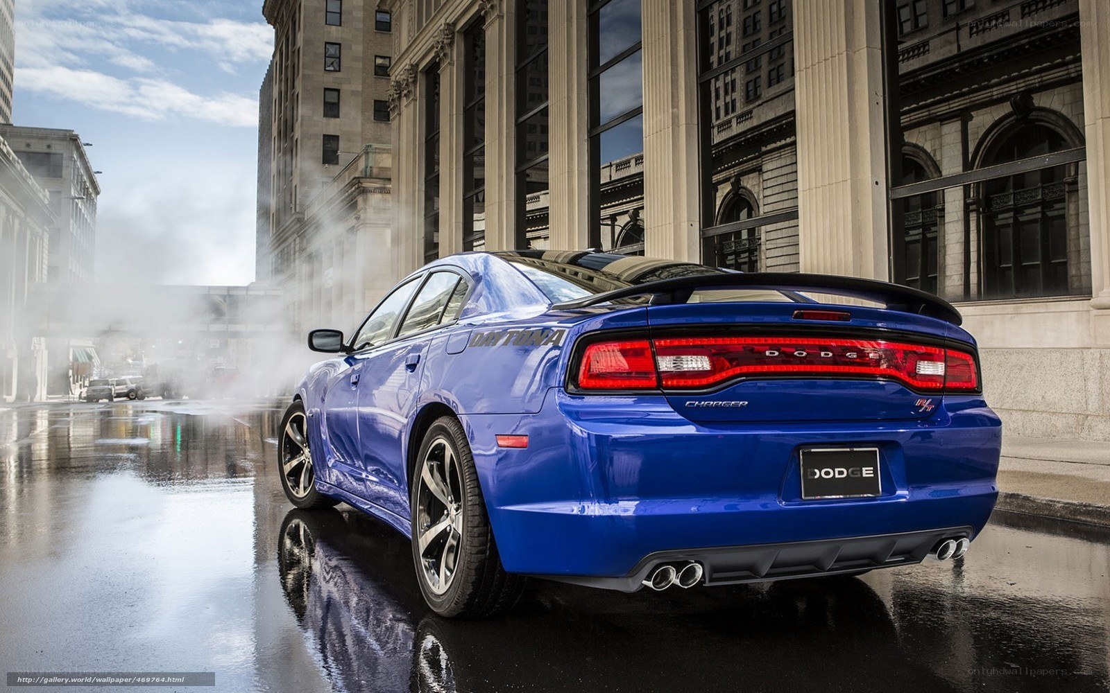 Blue Dodge Charger in city