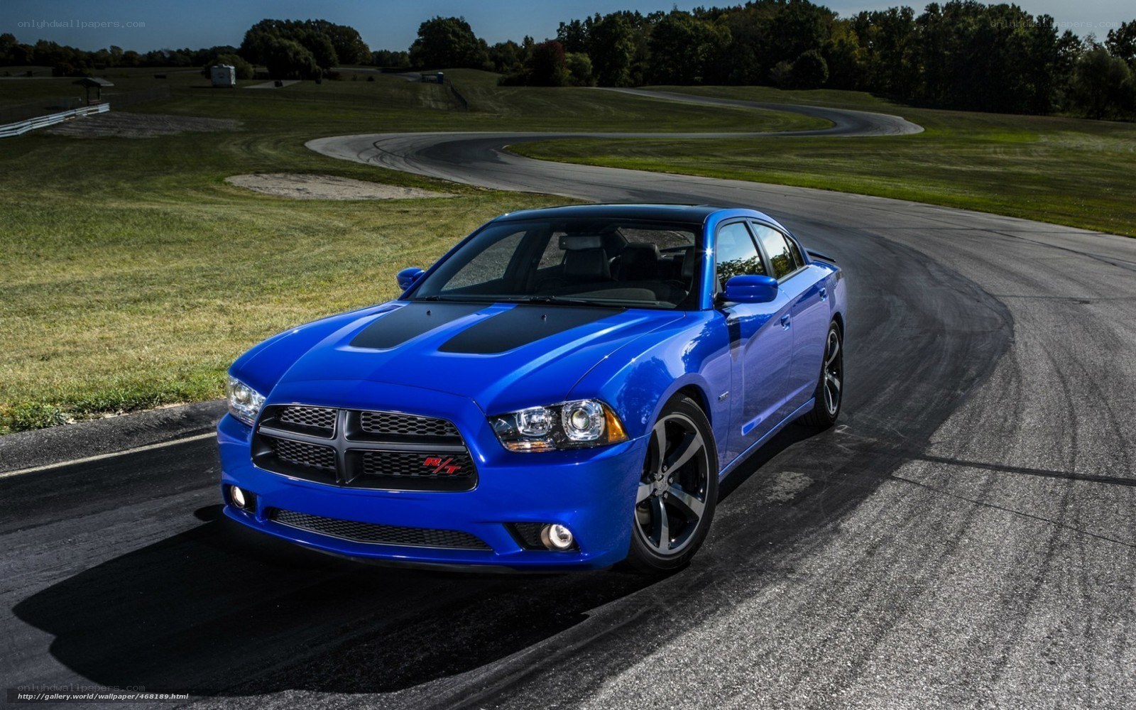 blue dodge charger on racetrack