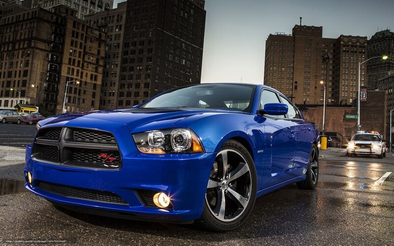 Blue Dodge Charger R/T in city