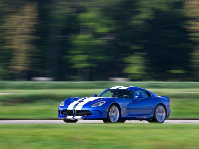 Blue Dodge Viper in motion
