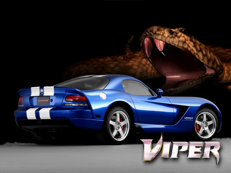 Blue Dodge Viper with snake