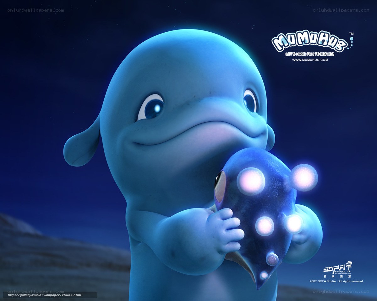 Blue dolphin holding glowing creature