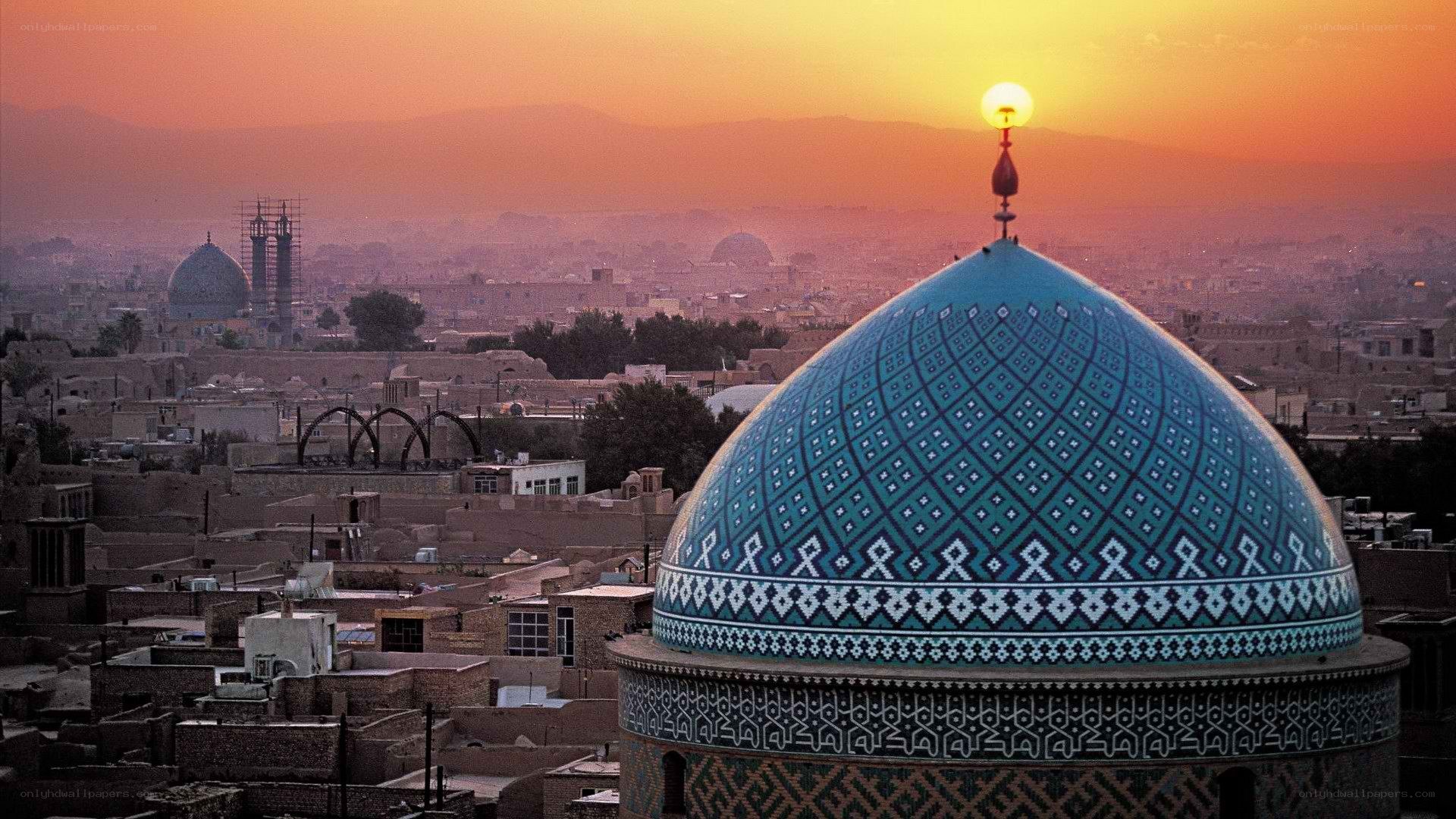 Blue dome at sunset in Iran