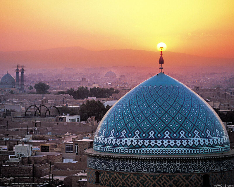 Blue dome at sunset in Iran