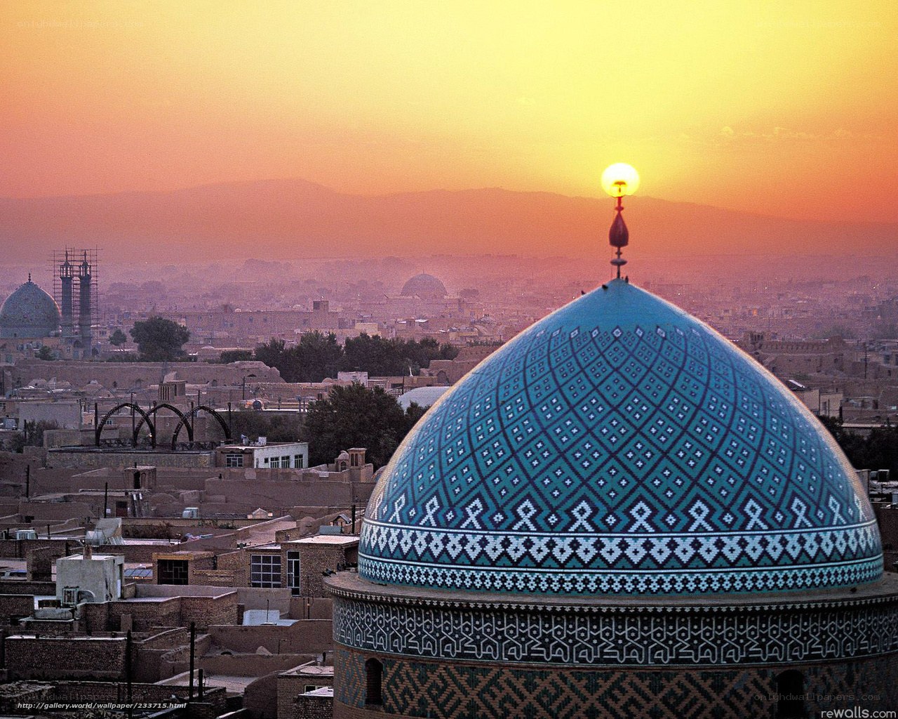 Blue dome at sunset in Iran