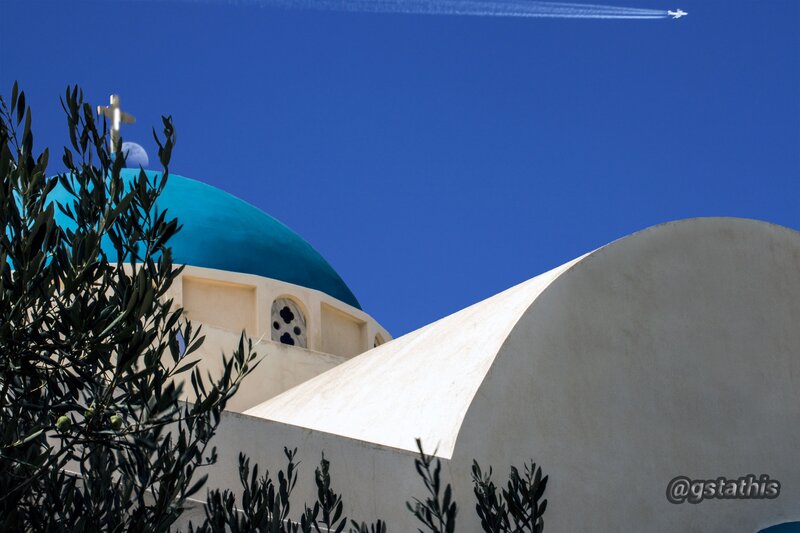 Blue-domed Church — Blue, Serene, Afternoon, Photograph, Olive Tree