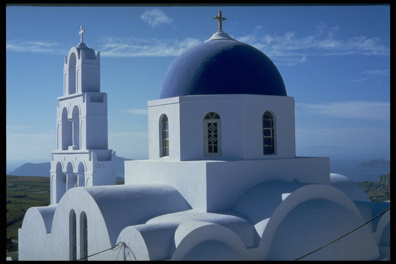 Blue-domed church in Greece