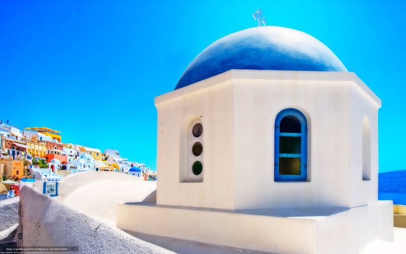 Blue-domed church in Santorini