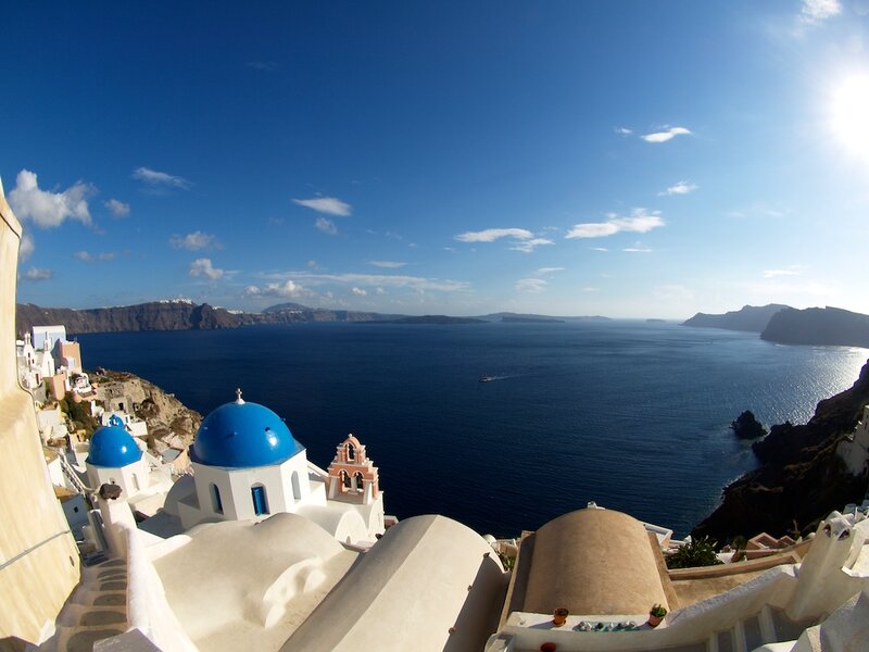 Blue-domed Church on Cliff — Blue