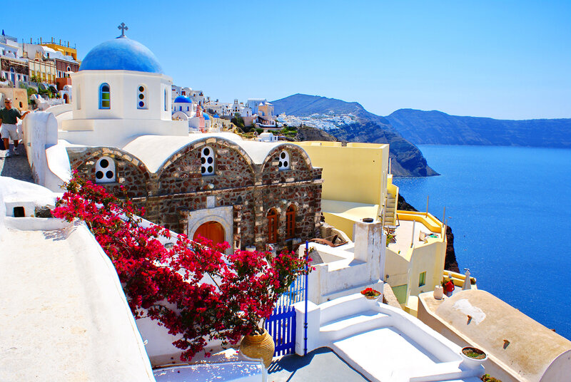 Blue-domed Church on Cliff — White