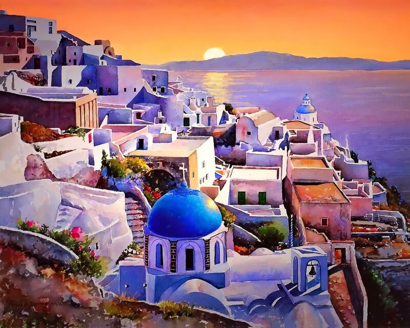 Blue-domed Church on Hillside — Blue