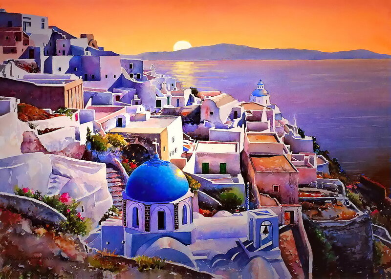 Blue-domed Church on Hillside