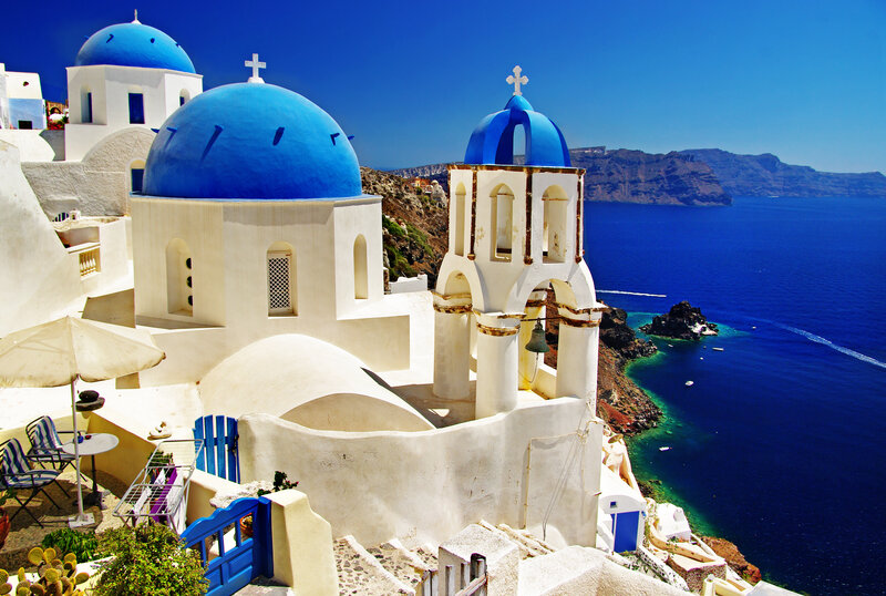 Blue-domed Church — White, Serene, Afternoon
