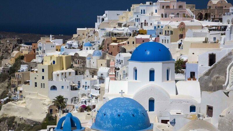 Blue-domed churches in Santorini