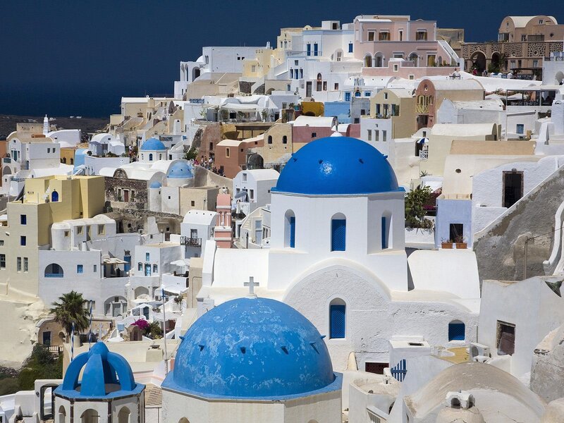 Blue-domed churches in Santorini