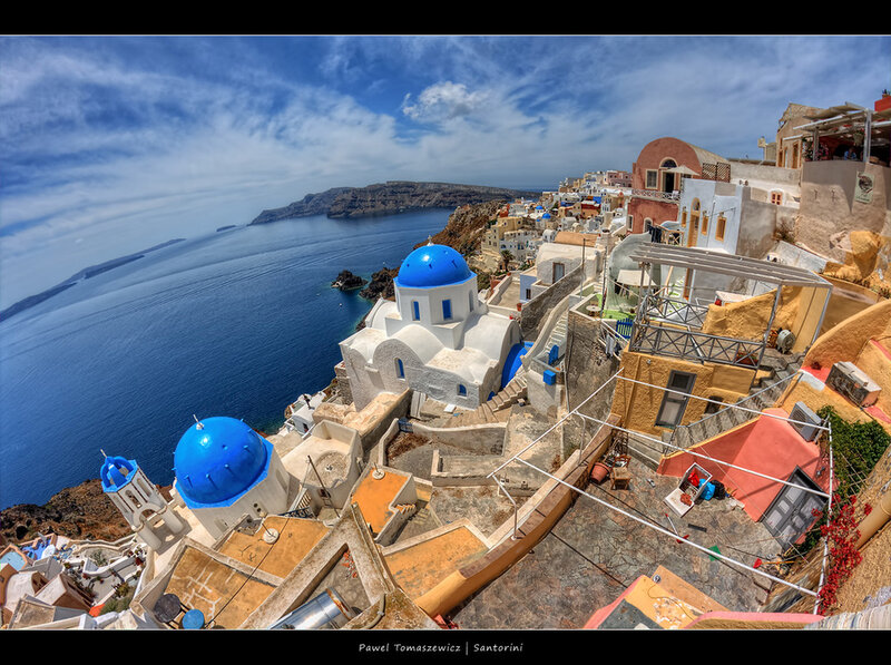 Blue-domed Churches on Cliff — Blue, Serene