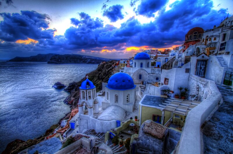 Blue-domed Churches on Cliff — Blue