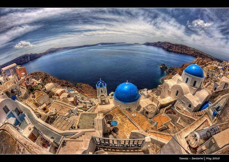 Blue-domed Churches on Cliff