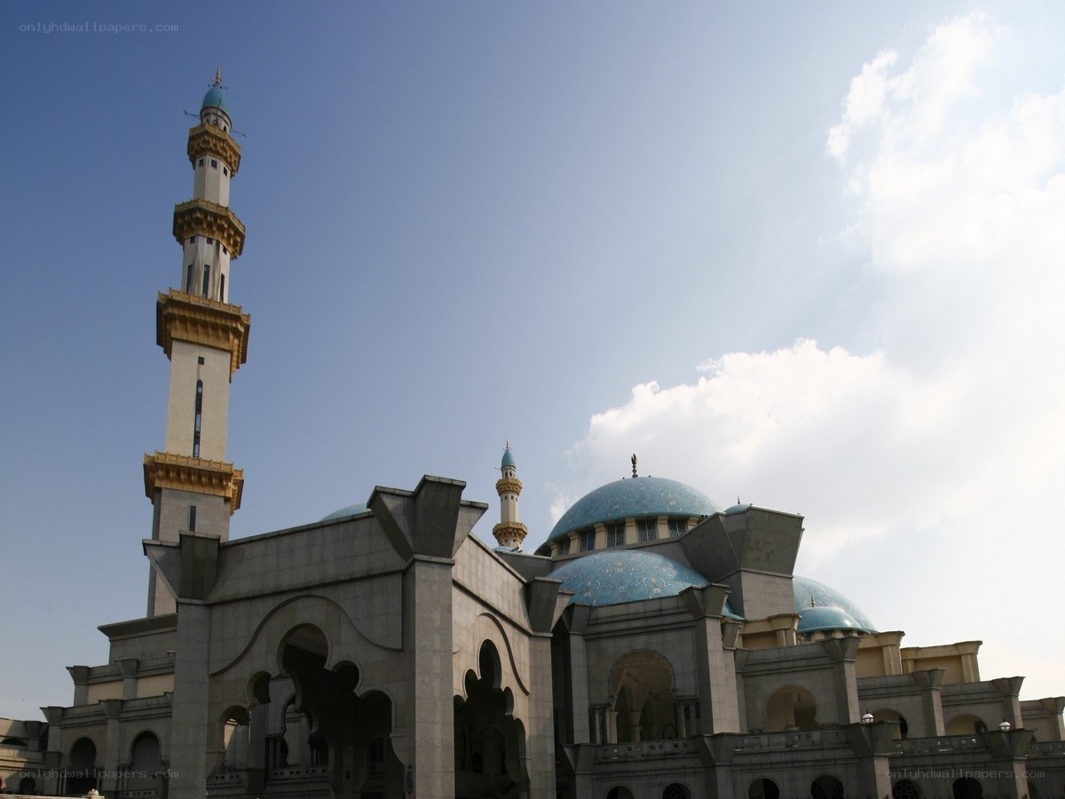 Blue-domed mosque with minaret