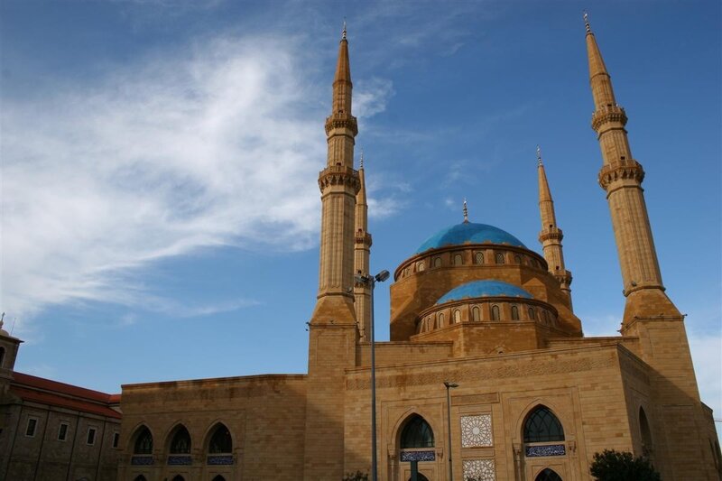 Blue-domed mosque with minarets