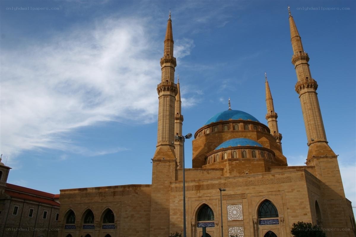 Blue-domed mosque with minarets