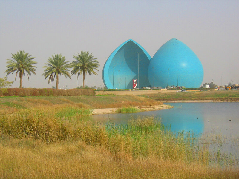 Blue domes and palm trees