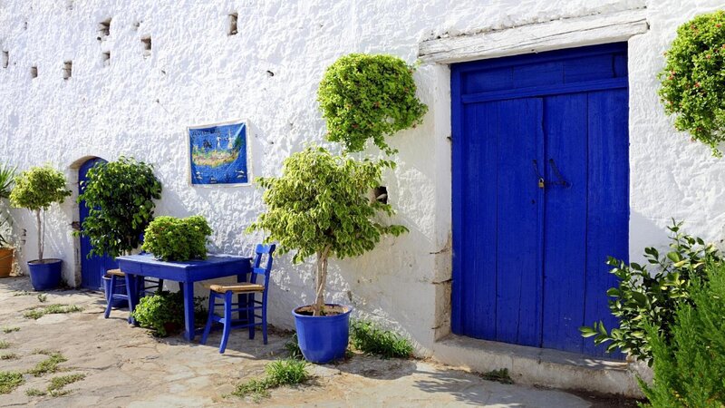 Blue Door and Table — White