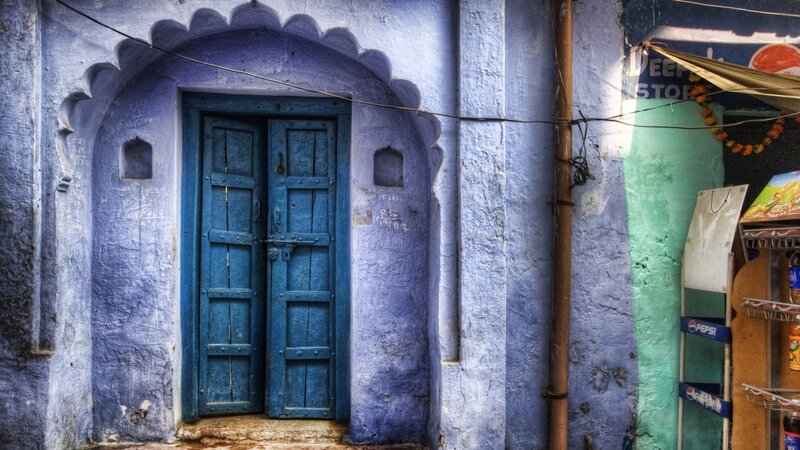 Blue Door in Blue Wall