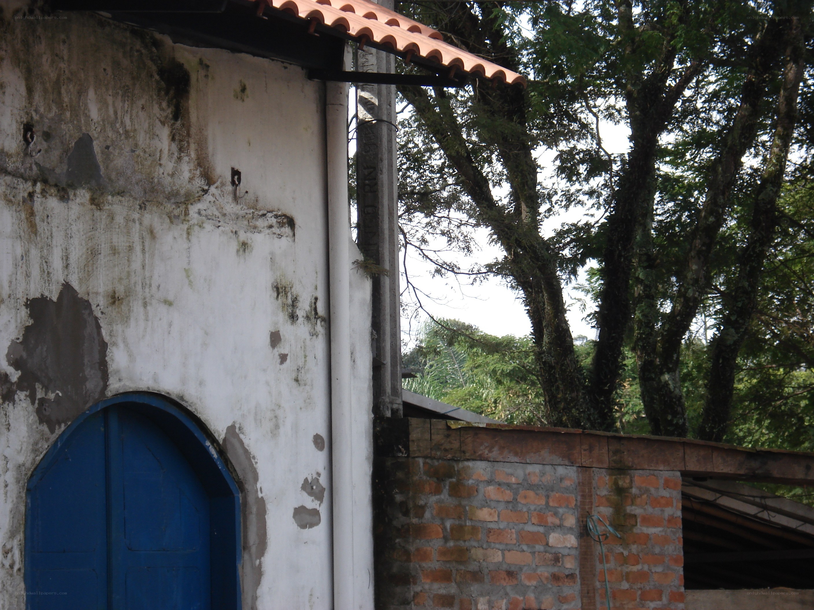 blue door on old building