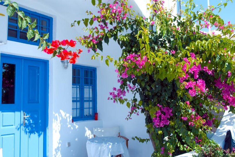 Blue Door with Bougainvillea — White