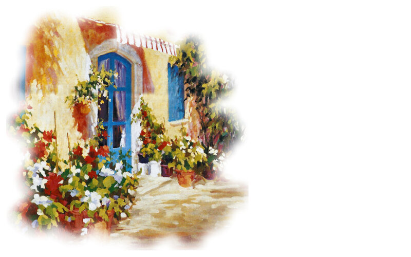Blue Door with Flowers — Yellow
