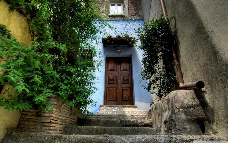 Blue Door with Stone Steps