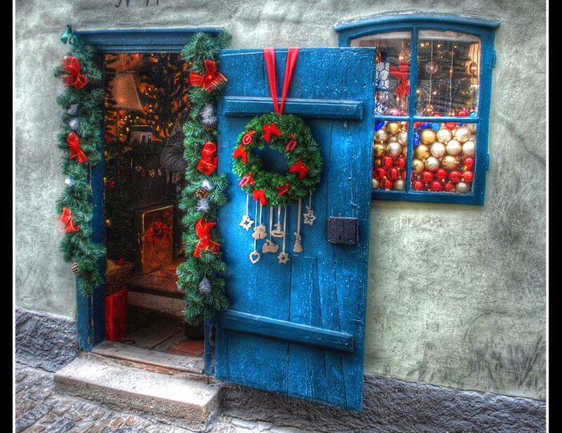 Blue Door with Wreath