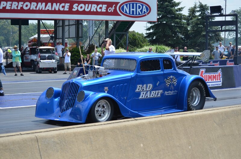 Blue Drag Racing Car — Active, Afternoon, Photograph, Crowd