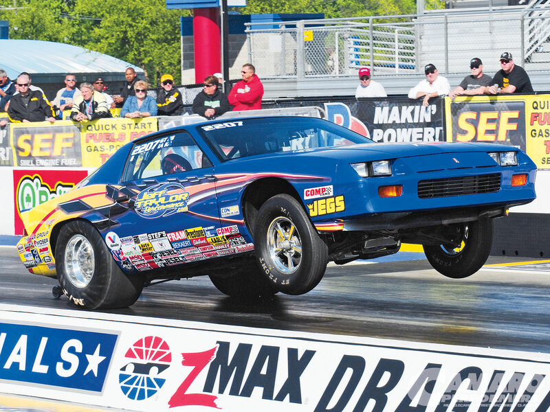 Blue Drag Racing Car — Dynamic, Afternoon, Photograph, Crowd