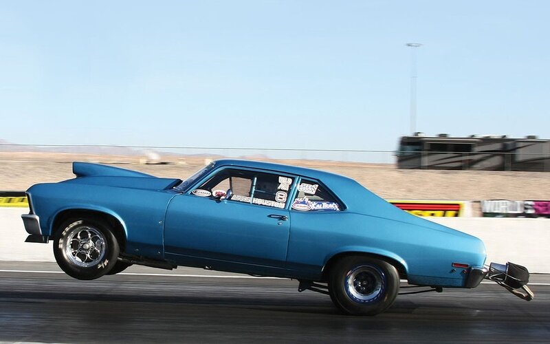 blue drag racing car