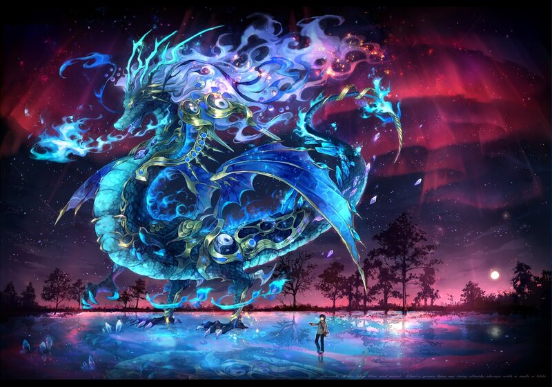 Blue dragon and a lone figure