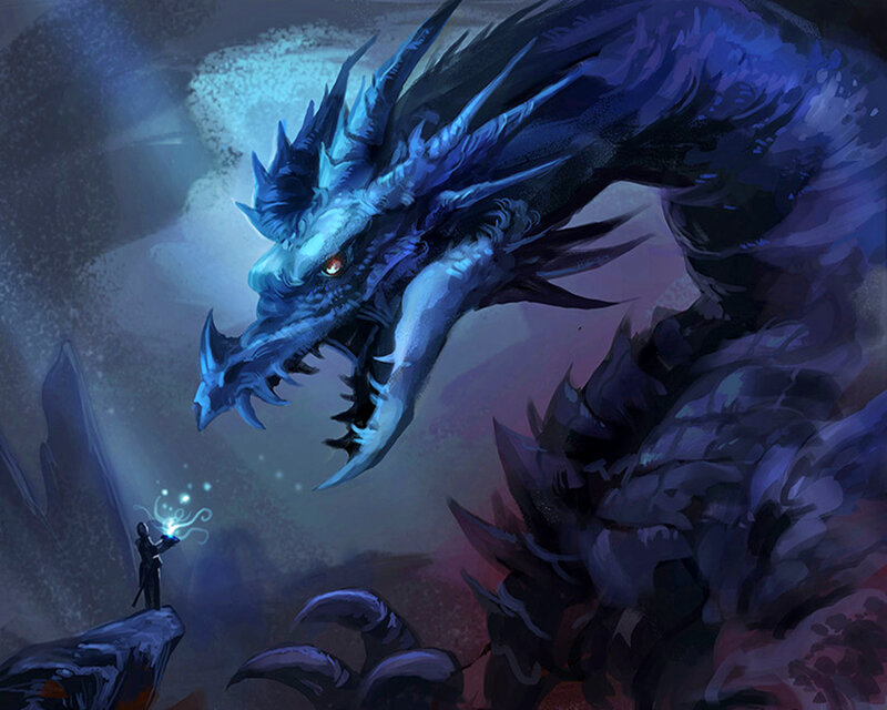 Blue Dragon and Wizard — Dramatic