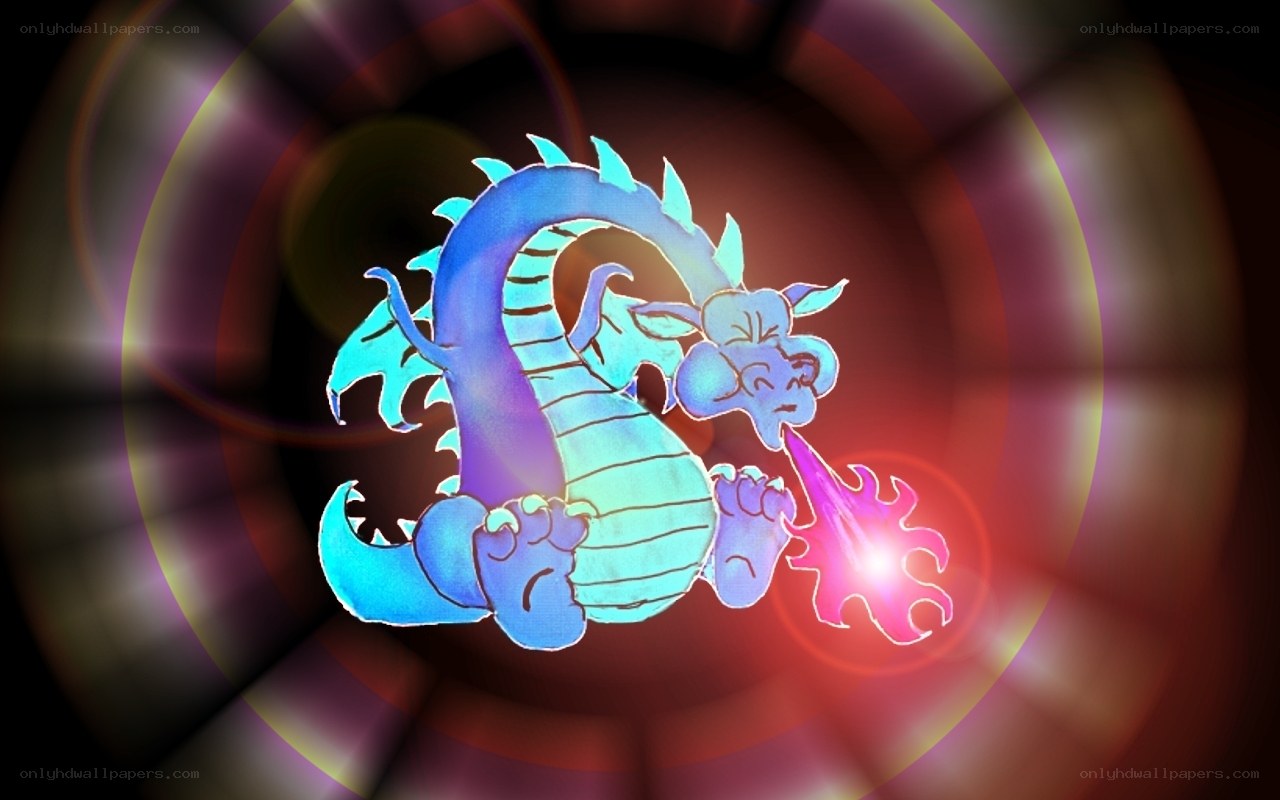 blue dragon breathing fire