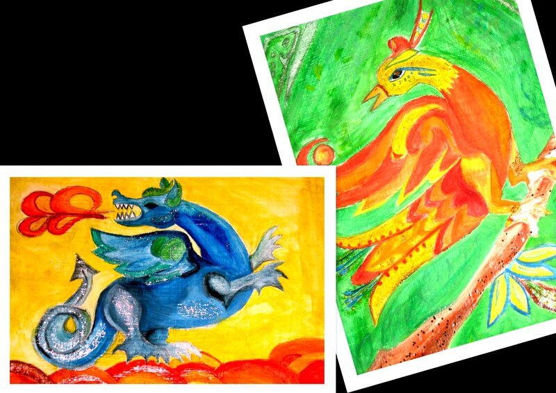Blue Dragon Breathing Fire — Yellow