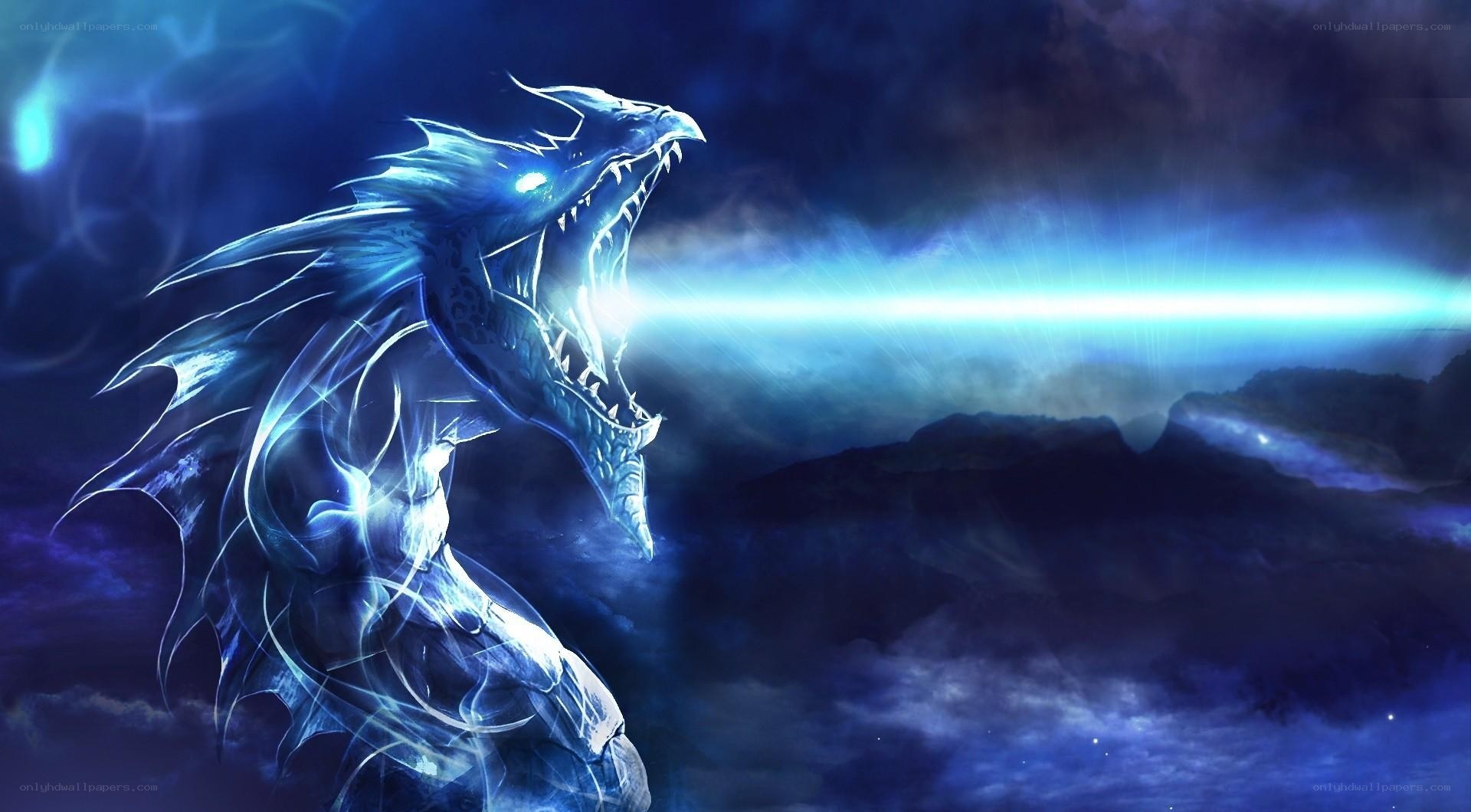 blue dragon breathing light