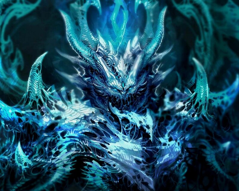Blue Dragon Creature — Dramatic, Digital Art, Horns